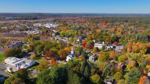 Wayland Historiska Centrum Antenn Utsikt Höst Med Falla Lövverk Boston — Stockvideo