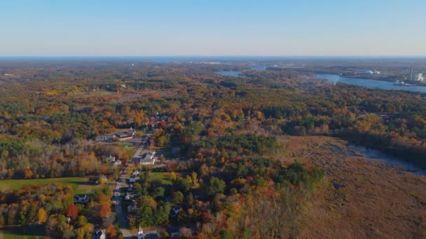 Eliot Historic Town Center Piscataqua River Air View Fall Portsmouth — стокове відео