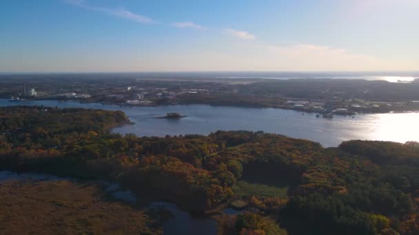 Eliot Tarihi Kasaba Merkezi Piscataqua Nehri Hava Manzarası Sonbaharda Eliot — Stok video