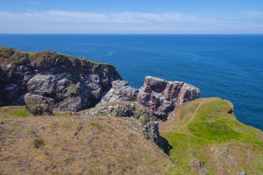 St. Abbs Head Kıyı Kayalıkları Yazın St. Abbs, Berwickshire, İskoçya, İngiltere yakınlarındaki bir köyde hava manzaralı. 