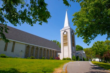 Ipswich 'teki ilk Cemaat Kilisesi tarihi şehir merkezi Ipswich, Massachusetts MA, ABD. 