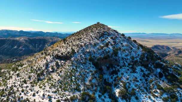 Sugarloaf Mountain Aerial View Snow Top Winter Chiricahua National Monument — Stock Video