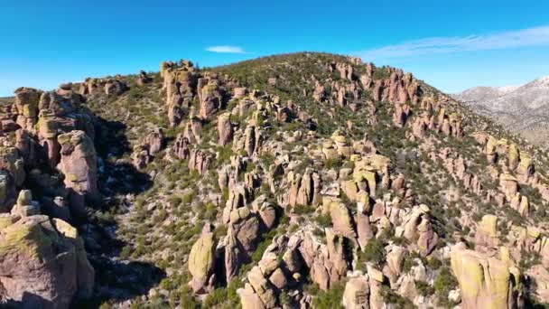 Stone Columns Aka Hoodoos Aerial View Sugarloaf Mountain Chiricahua National — Stockvideo