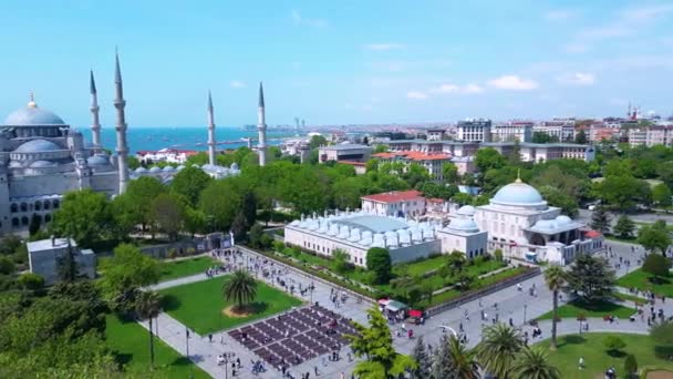 Mesquita Azul Hagia Sophia Vista Aérea Sultão Ahmet Parque Distrito — Vídeo de Stock