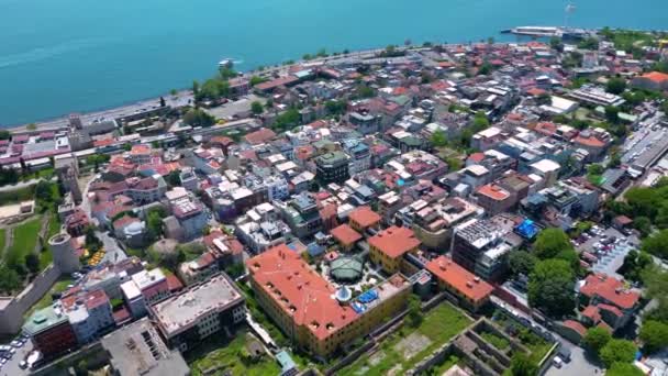 Luftaufnahme Des Historischen Viertels Sultanahmet Mit Dem Marmarameer Hintergrund Der — Stockvideo