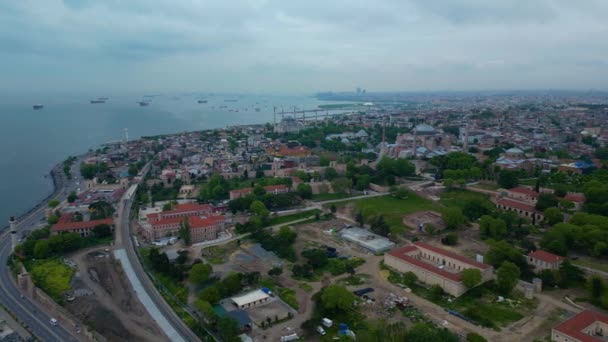 Вид Блакитну Мечеть Софію Парку Султана Ахмет Районі Султанахмет Історичному — стокове відео