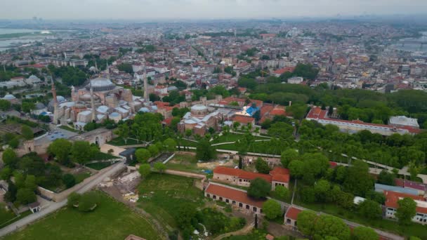Hagia Sophia Palais Topkapi Avec Vue Aérienne Corne Depuis Détroit — Video
