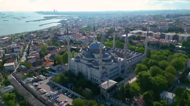Modrá Mešita Sultán Ahmet Camii Letecký Pohled Sultanahmet Historickém Městě — Stock video