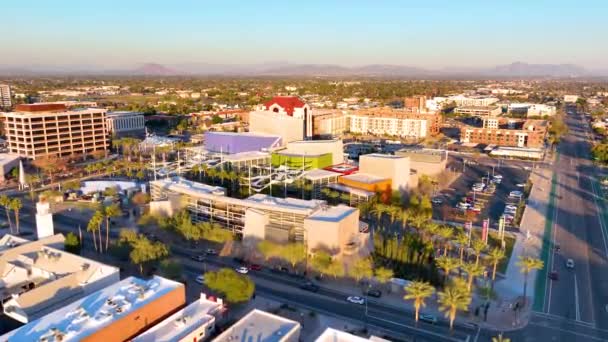 Luftaufnahme Des Mesa Arts Center Stadtzentrum Der Main Street Und — Stockvideo