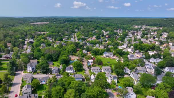 Rockport Historic Town Center Aerial View Residential Area Waterfront Village — Stock Video