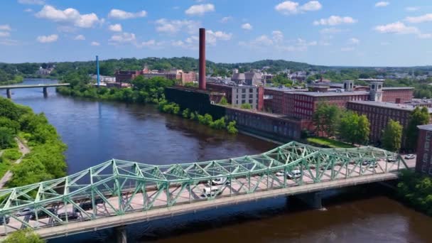 Massachusetts Mills Luchtfoto Aan Monding Van Concord River Naar Merrimack — Stockvideo