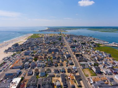 Hampton Beach Köyü, Hampton Nehri Ağzı okyanus manzaralı ve Hampton Beach State Park, Hampton Kasabası, New Hampshire NH, ABD.