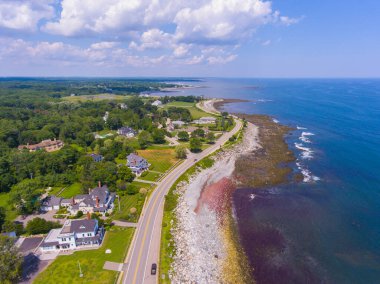 Fox Hill Point hava manzaralı Ocean Boulevard 'daki tarihi rıhtım evleri Kuzey Hampton, New Hampshire NH, ABD.