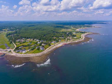 Fox Hill Point hava manzaralı Ocean Boulevard 'daki tarihi rıhtım evleri Kuzey Hampton, New Hampshire NH, ABD.