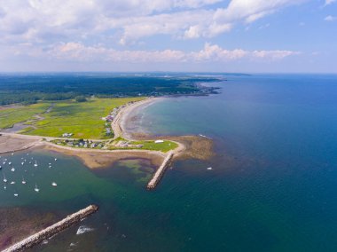 Rye Harbor 'ın Rye Harbor State Park' taki Rye Harbor hava görüntüsü, New Hampshire NH, ABD.