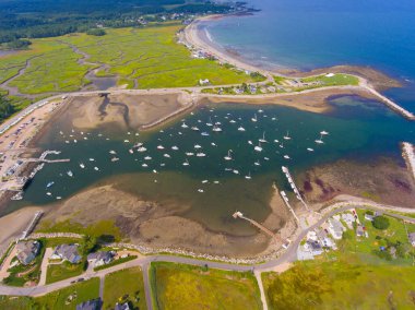 Rye Harbor 'ın Rye Harbor State Park' taki Rye Harbor hava görüntüsü, New Hampshire NH, ABD.