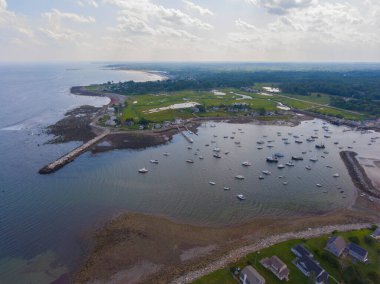 Rye Harbor 'ın Rye Harbor State Park' taki Rye Harbor hava görüntüsü, New Hampshire NH, ABD.