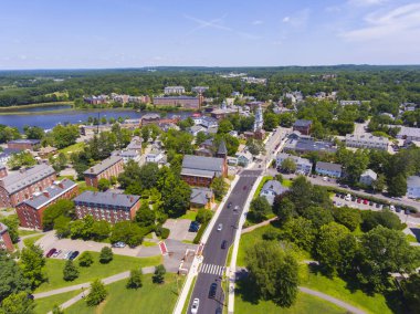 Exeter tarihi şehir merkezi hava manzarası Front Street kasabası Exeter, New Hampshire NH, ABD. 
