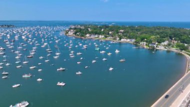 Marblehead Neck ve Ocean Avenue hava manzarası Marblehead Harbor, Massachusetts MA, ABD. 