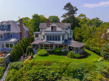 Yazın Preston Sahili hava manzaralı rıhtım evleri Massachusetts MA, ABD 'deki Marblehead ve Swampscott kasabaları arasında. 