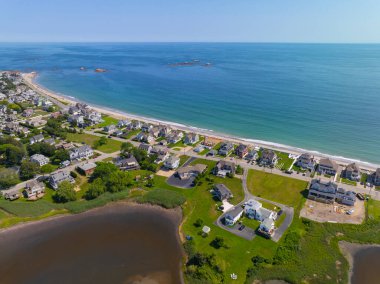 North Scituate Beach aerial view in summer in town of Scituate, Norfolk County, Massachusetts MA, USA.  clipart