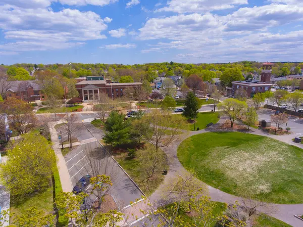 Stoneham Town Hall Aerial View Town Common Historic Town Center รูปภาพสต็อก