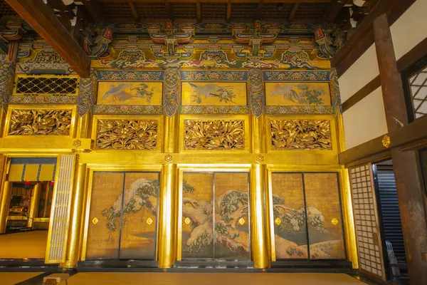 stock image Interior of Goeido Hall of Nishi Hongan Ji Temple. This temple is a Buddhist temple in historic city of Kyoto, Japan, which belongs to Historic Monuments of Ancient Kyoto, a UNESCO World Heritage Site.