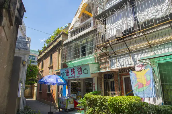 stock image Historic commercial building on Yongchun Road at Gulangyu or Kulangsu, Siming, Xiamen City, Fujian Province, China. Kulangsu is a UNESCO World Heritage Site.