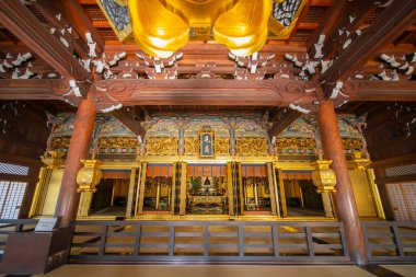 Interior of Amidado Hall of Kosho Ji Temple. Kosho Ji is a Jodo Shinshu Buddhist temple next to Nishi Hongan Ji in city of Kyoto, Japan. This temple belongs to Historic Monuments of Ancient Kyoto.  clipart