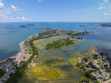 Houghs Neck and Nut Island aerial view between Weymouth Fore River and Quincy Bay in city of Quincy, Massachusetts MA, USA.  clipart