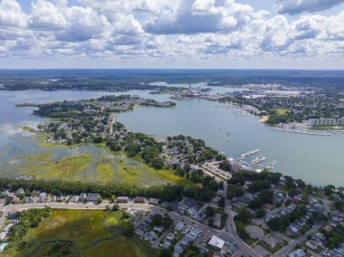 Germantown ve Town River Körfezi hava manzarası Quincy, Massachusetts MA, ABD. 