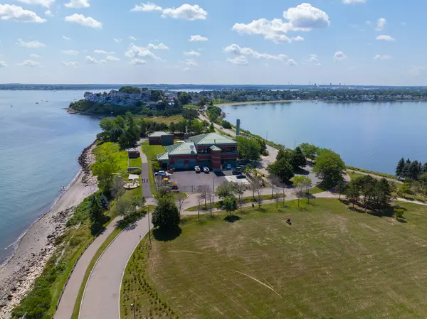 stock image Nut Island aerial view at Quincy Bay in city of Quincy, Massachusetts MA, USA. Nut Island belongs to Boston Harbor Islands National Recreation Area. 