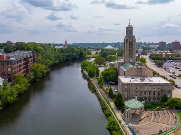 stock image Pawtucket city hall aerial view at 137 Roosevelt Avenue in historic downtown Pawtucket, Rhode Island RI, USA.