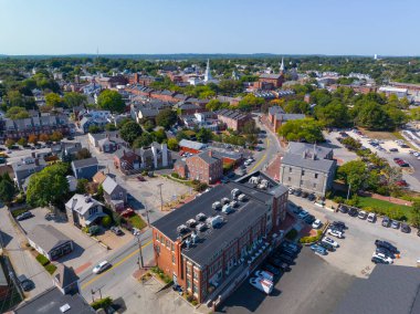 Newburyport tarihi şehir merkezi hava manzarası Water Street, Newburyport, Massachusetts MA, ABD.