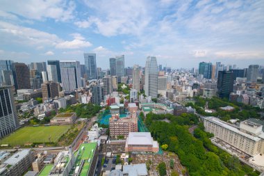 Tokyo modern city skyline aerial view from main deck of the Tokyo Tower in Minato City, Tokyo, Japan. clipart