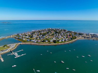 Boston Limanı 'ndaki Hingham Körfezi' ndeki Point Allerton hava manzarası Hull, Massachusetts MA, ABD 'nin bir parçasıdır.. 