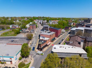 Woonsocket Main Street Historic District aerial view in downtown Woonsocket, Rhode Island RI, USA. clipart