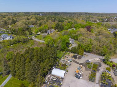 Cushing Eyalet Parkı 'nın North River ağzındaki hava manzarası ABD' nin Massachusetts MA kentindeki Atlantik Okyanusu 'na.. 