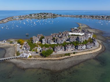 Spinnaker Island and Point Allerton aerial view in Hingham Bay in Boston Harbor, the peninsula is part of Hull, Massachusetts MA, USA.  clipart