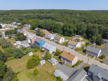 Albion tarihi köy merkezi hava manzarası yazın ana caddede Lincoln, Rhode Island RI, ABD 'deki School Caddesi' nde.. 