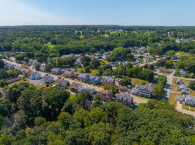Albion tarihi köy merkezi hava manzarası yazın ana caddede Lincoln, Rhode Island RI, ABD 'deki School Caddesi' nde.. 
