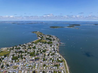 Weymouth Fore Nehri ile Quincy Körfezi arasındaki Houghs Neck ve Nut Island hava görüntüsü Quincy, Massachusetts MA, ABD. 