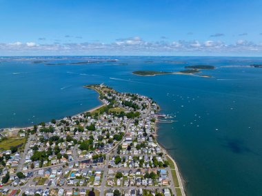 Houghs Neck and Nut Island aerial view between Weymouth Fore River and Quincy Bay in city of Quincy, Massachusetts MA, USA.  clipart