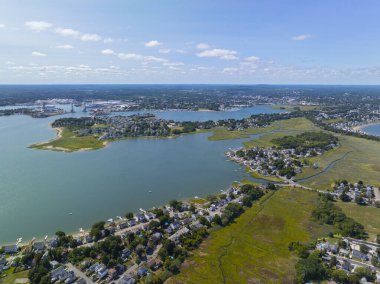 Germantown ve Town River Körfezi hava manzarası Quincy, Massachusetts MA, ABD. 