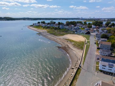 Edgewater Sahili hava görüntüsü yazın Houghs Neck 'te Quincy, Massachusetts MA, ABD. 