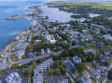 Atlantic district aerial view along the coast near Nantasket Beach in historic town center of Hull, Massachusetts MA, USA.  clipart