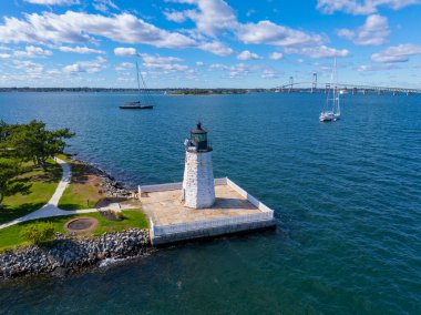Keçi Adası Deniz feneri manzarası Narragansett Körfezi, Newport, Rhode Island RI, ABD. 
