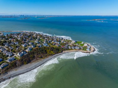 Point Allerton aerial view in Hingham Bay in Boston Harbor, the peninsula is part of Hull, Massachusetts MA, USA.  clipart