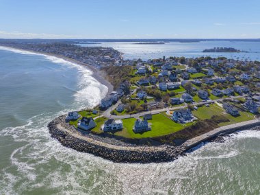 Boston Limanı 'ndaki Hingham Körfezi' ndeki Point Allerton hava manzarası Hull, Massachusetts MA, ABD 'nin bir parçasıdır.. 