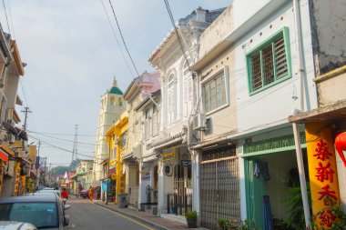 Tarihi şehir merkezi Melaka, Malezya 'daki Jalan Tokong Caddesi' ndeki tarihi binalar. Malacca Boğazı 'nın tarihi şehirleri UNESCO' nun Dünya Mirası Alanıdır..